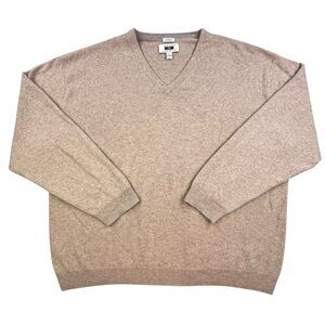 Joseph Abboud Cashmere Sweater Mens 3XL Tan Cream V Neck Long Sleeve